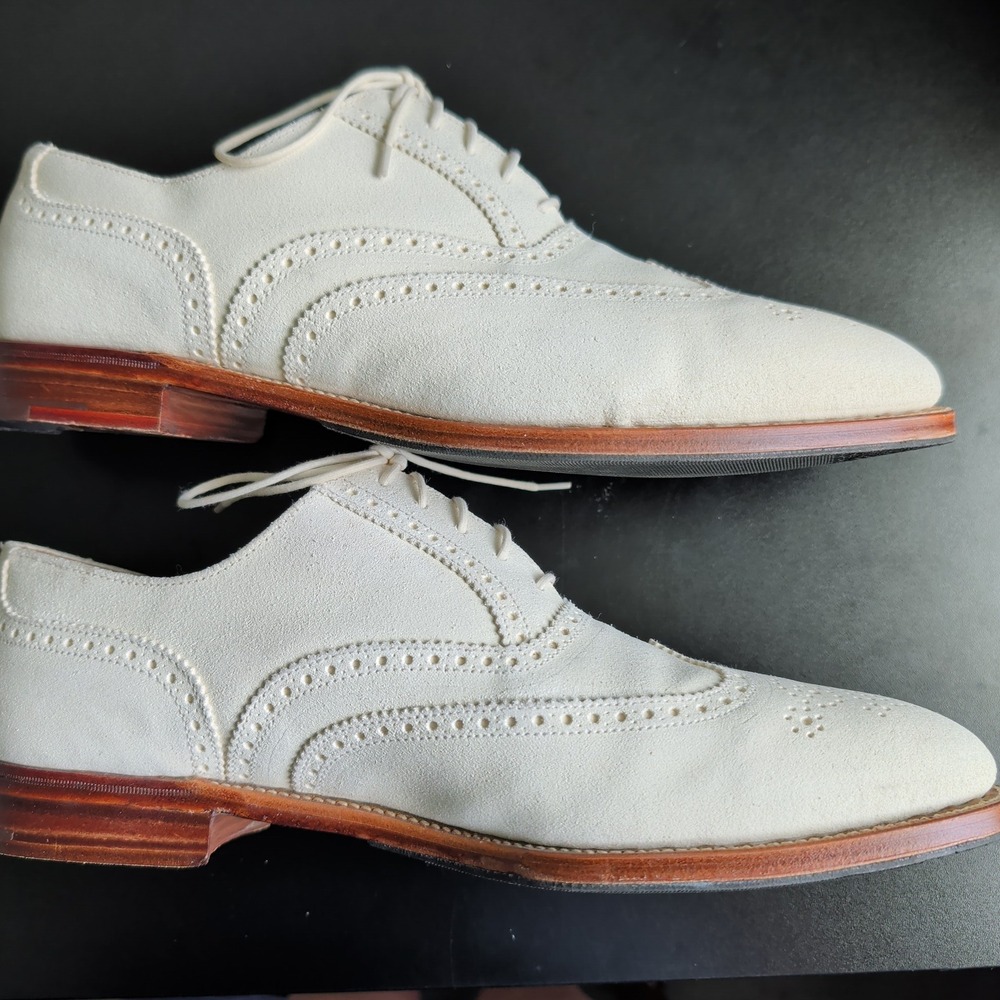 Brooks Brothers Peal & Co Mens White Buck Wingtip Oxford Shoes 11.5 D England - Picture 7 of 14